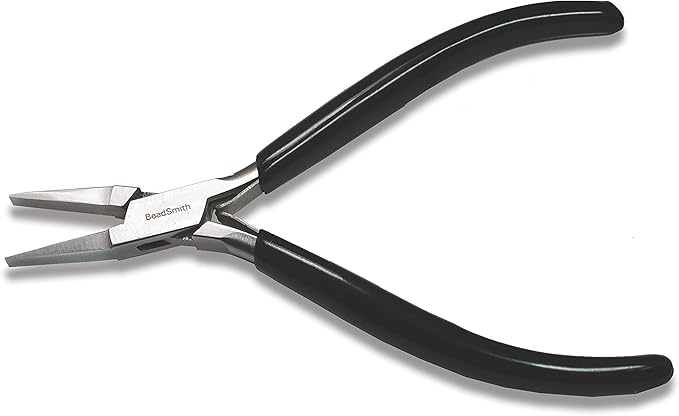 The Beadsmith Flat Nose Pliers – Extra Fine Tips – 4.5 inches – PVC Grip Handle by TheBeadsmith