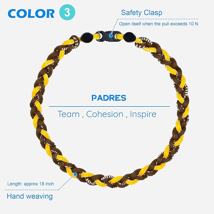 3 pcs Baseball Rope Necklaces, League Team Colors Braided Necklace, Baseball Team Gifts