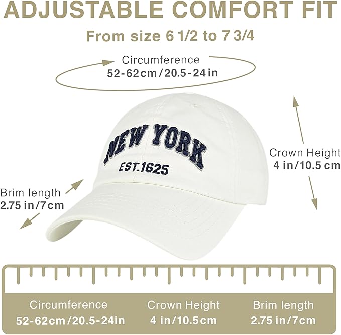Elidan NY Dad Hat New York EST.1625 Cotton Cap, Adjust Buckle Strap, Unstructured Low-Profile NY Baseball Cap for Men & Women