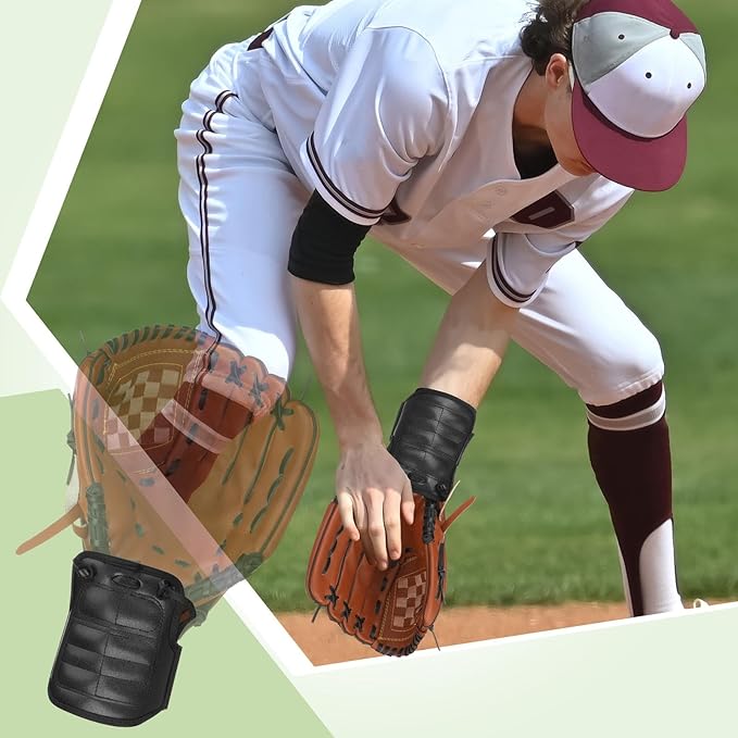 Soulchen Baseball Wrist Guard with Strap Leather Protective Shield for Right and Left Hand Catchers Mitt for Adult Baseball Accessory Supplies
