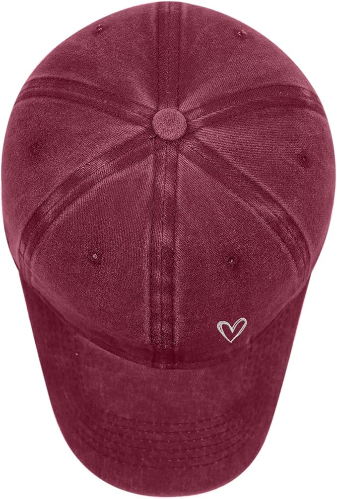 Pairxily Vintage Heart Embroidered Baseball Cap Distressed Adjustable Hat for Women Low Profile Dad Hats Unisex Cotton Cap
