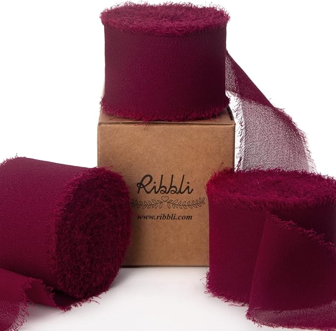 Ribbli Burgundy Chiffon Silk Ribbon, 1.5 inch x 30 Yard, Wedding Invitations by Ribbli