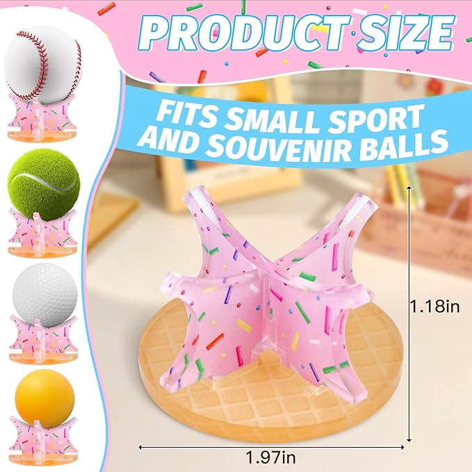 Ice Cream Baseball Holder for Balls - Novelty Baseball Display Stand for Souvenirs & Autographed Balls - Cute Desktop Baseball Case Decor for Boys Room & Kids Gifts, Single Ball Support