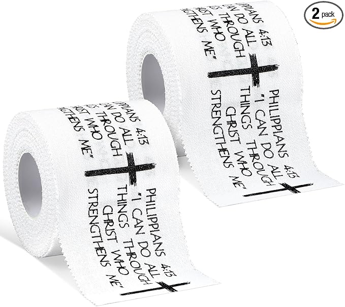 2Pcs Christian Athletic Tape 2in x 23ft Cotton Zinc Oxide Sport Faith Cross Sports Wristbands Religious Bible Verse Wrist Tape for Football Baseball Athlete Gymnastic Boxing First Aid Injury Wrap
