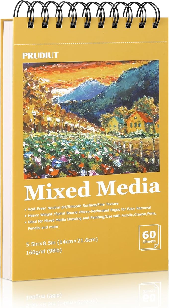 A5 Sketch Book, Mixed Media Sketchbook 60 Sheets, 98lb/160gsm Heavyweight by Prudiut