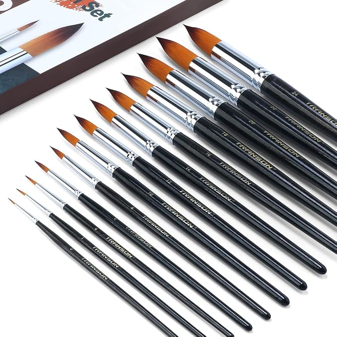 Transon 13pcs Round Paint Brush Set Synthetic Bristle Complete Round Brush Set - Image 7