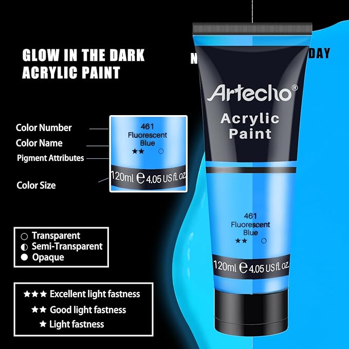 Artecho Glow in the Dark Paint, Neon Yellow Paint Tubes, Art Craft Paints - Image 4