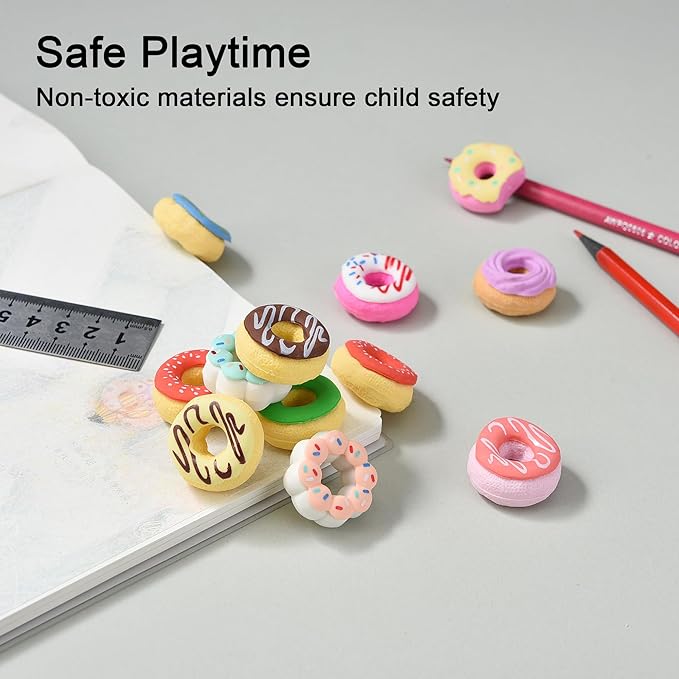 HILAZA Donut Erasers for Kids Bulk, 24 Pieces 3D Cute Fun Food Erasers for - Image 5