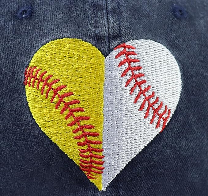 Baseball Softball Hat for Women, Funny Adjustable Cotton Sport Heart Baseball Cap