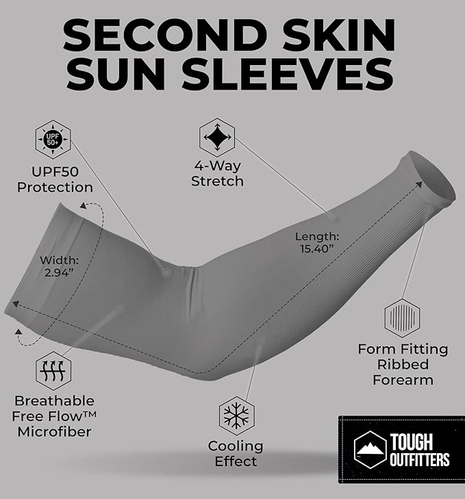 Tough Outdoors UV Arm Sleeves for Men Women - Sun Protection Sleeves - Compression Golf Baseball Cooling Tattoo Arm Sleeve