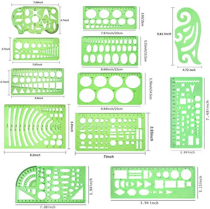 11 Pieces Geometric Drawings Templates Stencils Plastic Measuring Template - Image 3