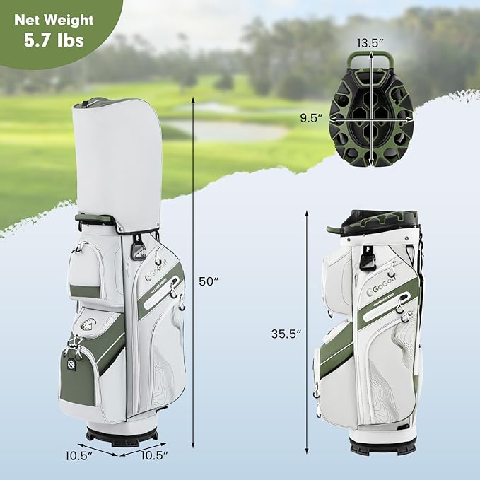 Tangkula Golf Cart Bag with 14-Way Full Length Dividers, 6 Molded Lock Top Golf Club Bag with 11 Pockets, Cooler Bag, Padded Strap, Handles, Umbrella Holder & Rain Hood