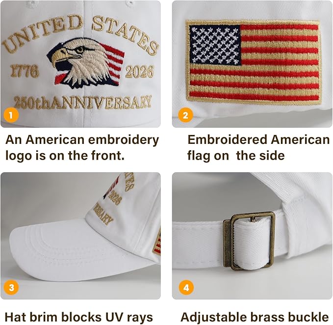U.S.A 250th Anniversary Embroidered Baseball Cap Adjustable 1776-2026 Anniversary Birthday Retro Patriots Hat for Men Women