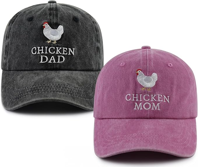 Chicken Mom and Chicken Dad Hat for Women Men, Funny Adjustable Cotton Embroidered Farm Hen Lovers Baseball Cap