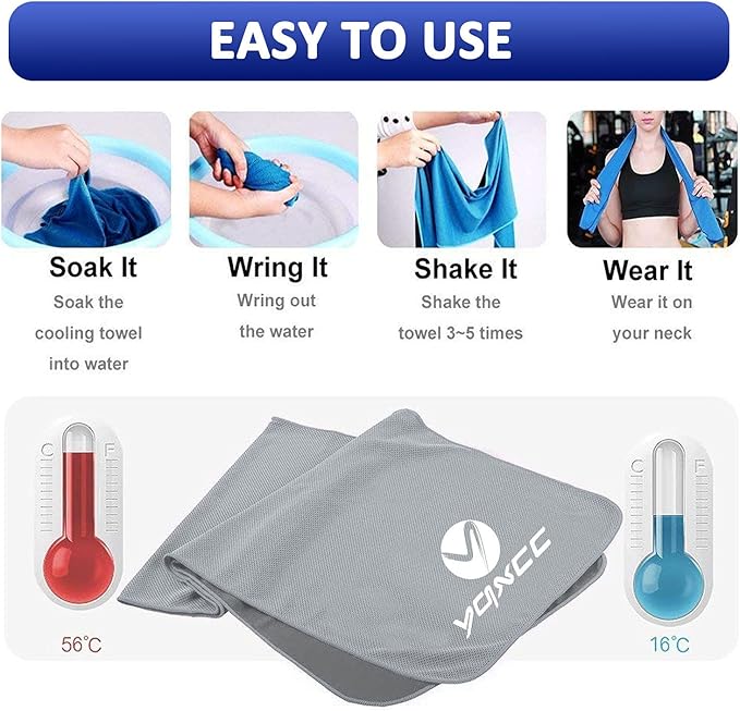 YQXCC Cooling Towels | 4 Pack 47"x12" | Ice Cool for Neck | Microfiber Soft Breathable Chilly | for Yoga, Sports, Golf, Gym, Camping, Running, Fitness, Workout & More Activities