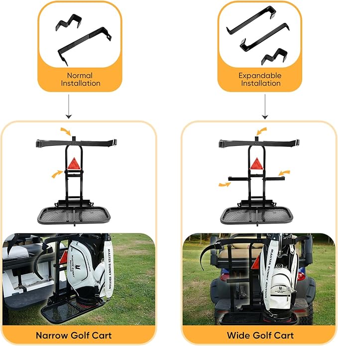Golf Cart Bag Holder, Rear Seat Bag Rack for Golf Cart, Fits Safety Grab Bar up to 8-Inch Wide, Compatible with EZGO/Club Car/Yamaha, Foldable Design, Quick No-Drill Install