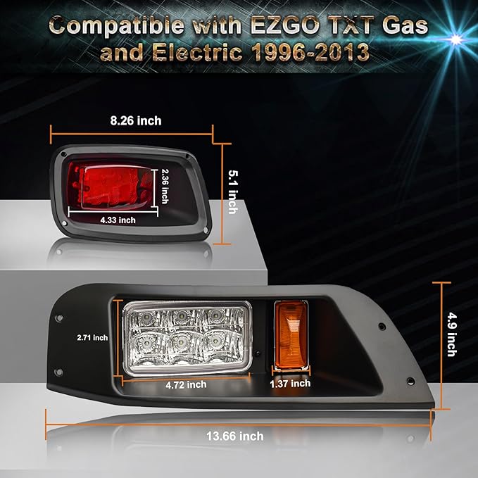 Golf Cart Deluxe Light Kit for EZGO TXT,12V Street Legal Golf Cart Upgrade Headlights Taillights Kit for EZGO TXT Led Light 1996-2013 with Turn Signals Hazard Light Switch Horn Brake Pad