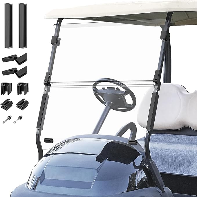 Panglong Precedent Golf Cart Windshield, Club Car Windshield with all Windshield Clips, Fold Down Windshield Anti-UV Impact Resistant Fit 2004-Up Club Car Precedent, Tempo, Onward, 37.59"W X 33.97"H
