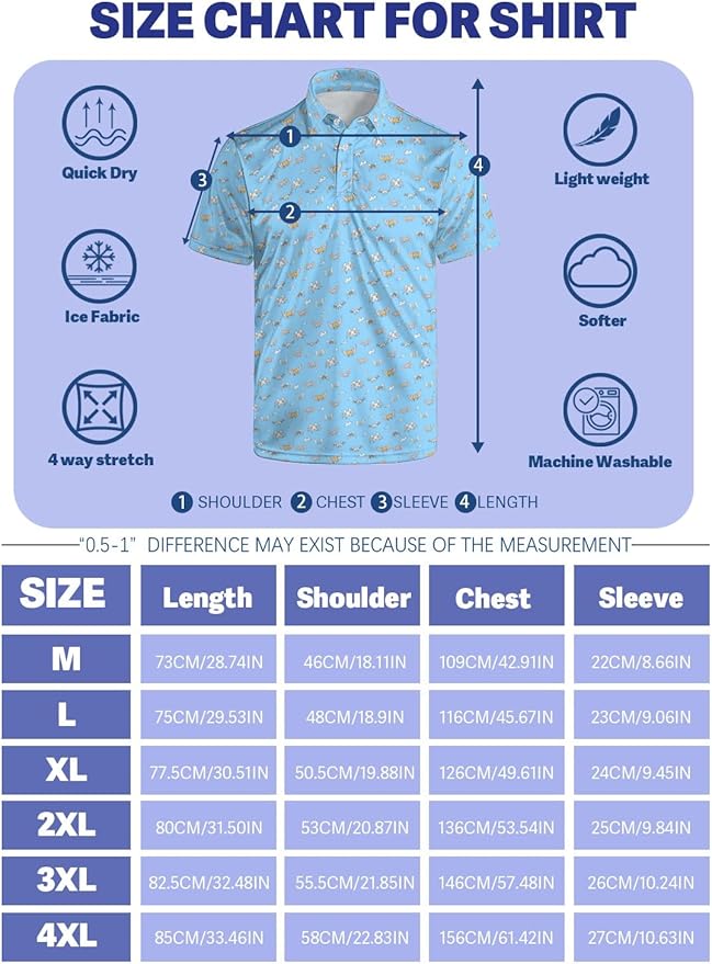 HUURAY Funny Golf Polos for Men Funny Print Short Sleeve Shirts Quick Dry Polo Shirts Hawaiian Shirt Performance Golf Outfits