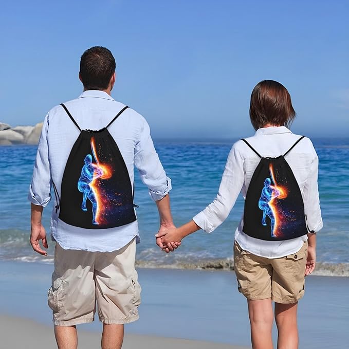 Sports-Themed Drawstring Bags with a Playing Baseball Man Pattern, Kids Drawstring Backpack Casual Knapsack for Boys Girls Adults Women Men, Black Rucksack Bags for Gym Travel Swimming Yoga, Medium