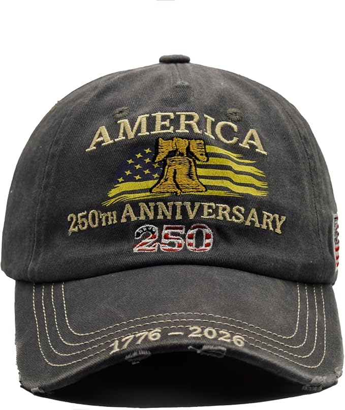 USA 250th Anniversary Hat, Adjustable 250th Anniversary Printed Patriotic Baseball Caps, Tribute Retro Washed Hat