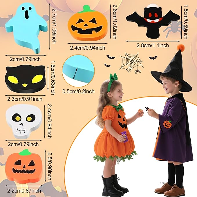 60 Pcs Halloween Mini Erasers for Kids, PLULON Goody Bag Fillers Pumpkin Black - Image 4