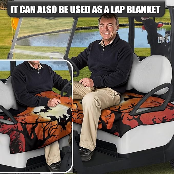 Golf Cart Seat Covers, Universal Golf Cart Seat Towel Blanket with 4 Front Pockets & Nonskid Bottom Fits for Club Car 2 Person Seats Golf Carts