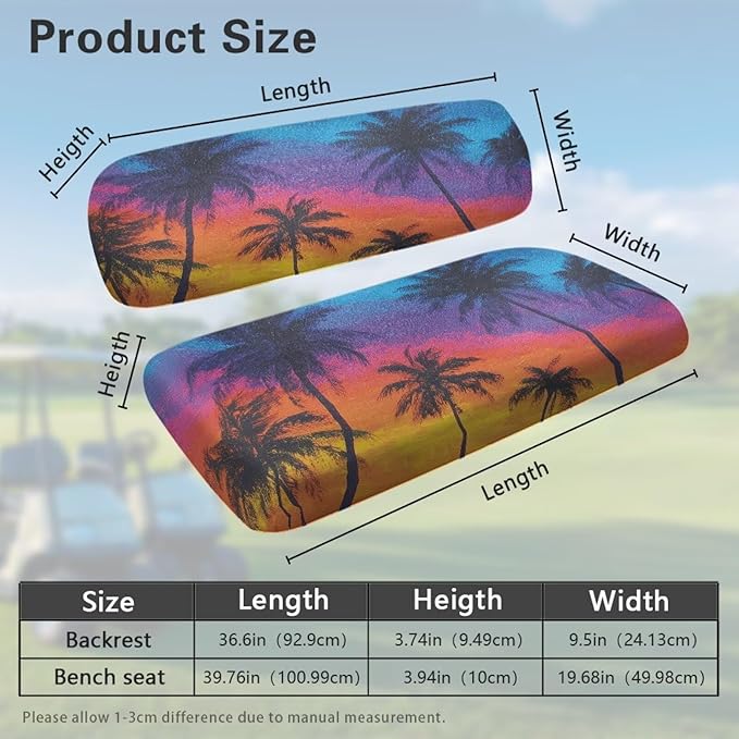 Suobstales Golf Cart Front and Rear Seat Cover Set for EZGO TXT RXV & Club Car DS 2 Passenger, Washable Bench Seat Covers Kit
