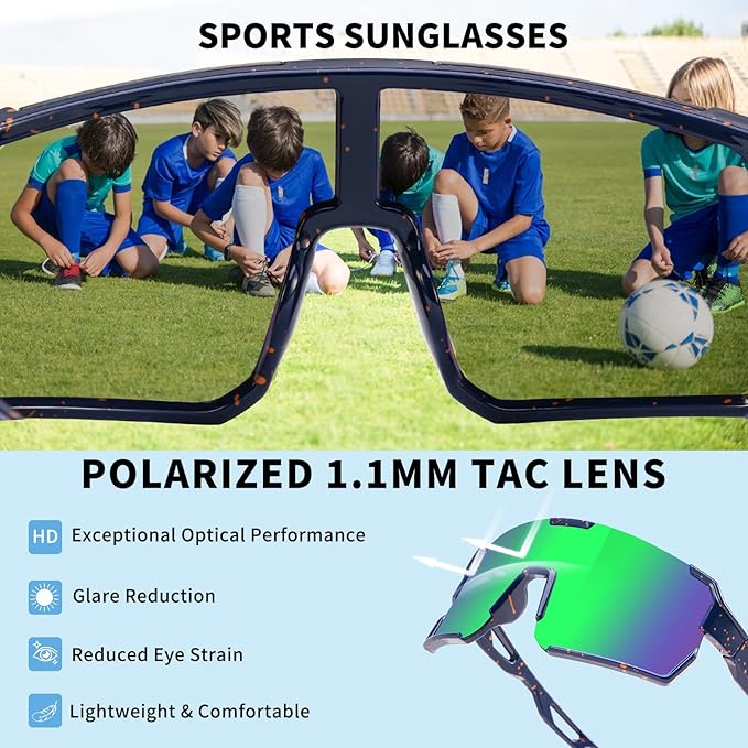 YDAOWKN Kids Sunglasses Youth Baseball Sunglasses Boys Girls Softball Cycling UV400 Protection Sports Goggles