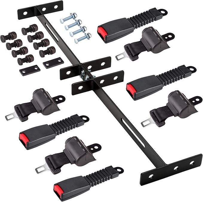 10L0L 4PCS Universal Retractable Golf Cart Seat Belt Kit with Bracket for Yamaha, EZGO, Club Car