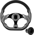 Golf Cart Accessories Steering Wheel D-bottom and Golf Adapter for Club car Precedent Bundle-(black gray)