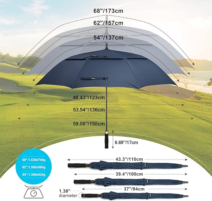 Gonex 54/62/68/72/80 Inch Extra Large Golf Umbrella, Automatic Open Travel Rain Umbrella with Windproof Water Resistant Double Canopy, Oversize Vented Umbrellas for 2-3 Men and UV Protection, Multiple Colors