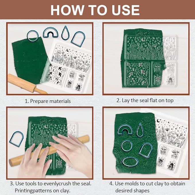 CHGCRAFT Polymer Clay Texture Sheet Mushrooms Silicone Texture Stamp Stars - Image 3