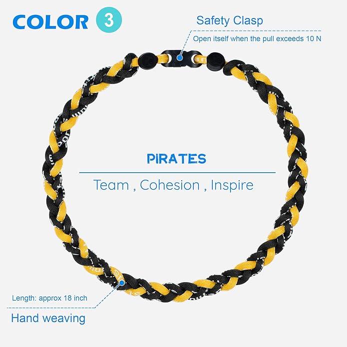 3 pcs Baseball Rope Necklaces, League Team Colors Braided Necklace, Baseball Team Gifts