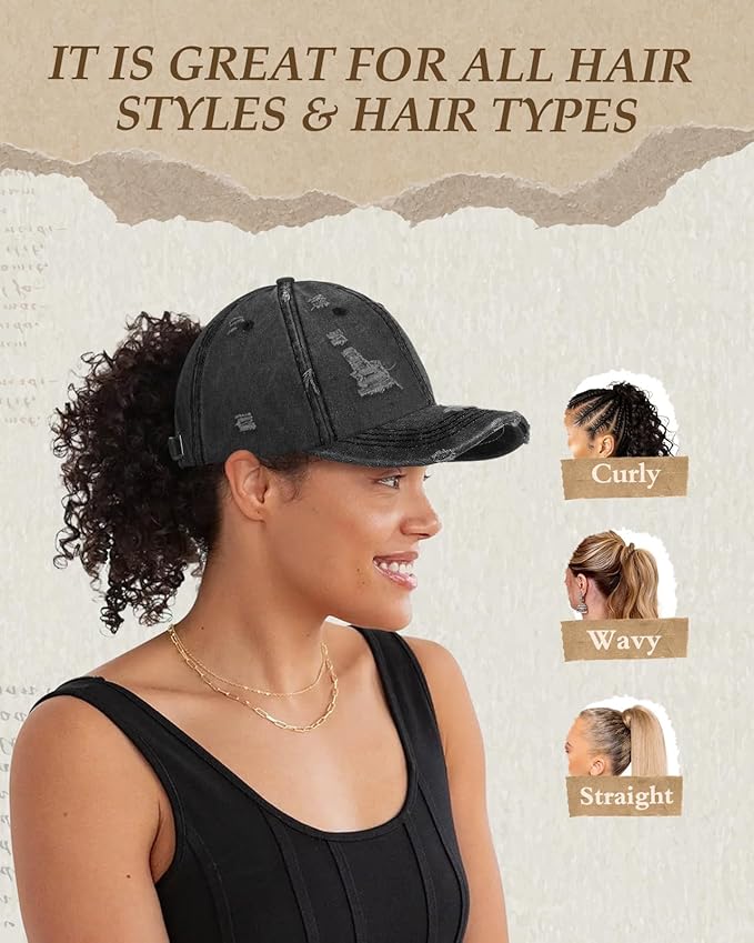 Flafens Women Pony Hats High Ponytail Baseball Caps - Cotton Vintage Washed Distressed Adjustable Criss Cross Trucker Hat