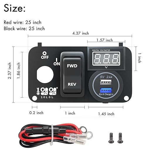 10L0L Golf Cart Integrated Panel Fit for EZGO TXT PDS Golf Models,3in1 Multifunctional Console,12V 3.0 Fast Charge Dual USB Charger Socket & LED Digital Voltmeter & Forward Reverse Switch Button