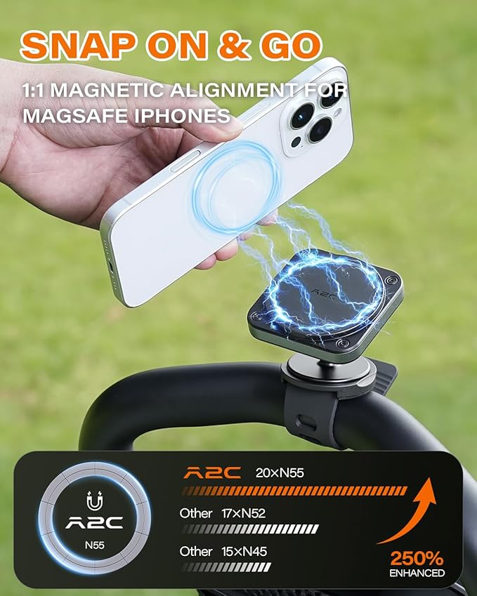 A2C Golf Gifts for Men 3-in-1 Magnetic Phone Holder for Golf Cart, Push Cart, Steering Wheel Phone Mount, Golf Cart Accessories for EZGO, Club Car, Yamaha, Icon, Golfers Essentials for Men Dad Husband