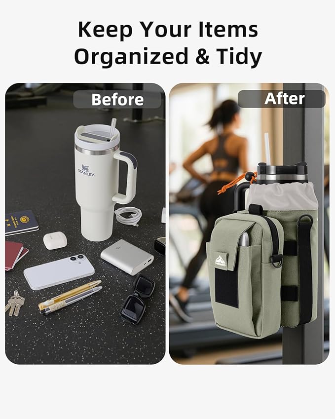 Nefeeko Magnetic Gym Bag, Water Bottle Holder with Phone Pouch, Adjustable Sling Strap, Detachable 2-in-1 Design, Gym Accessories for Men and Women, Water Bottle Bag for Fitness, Sports, Travel