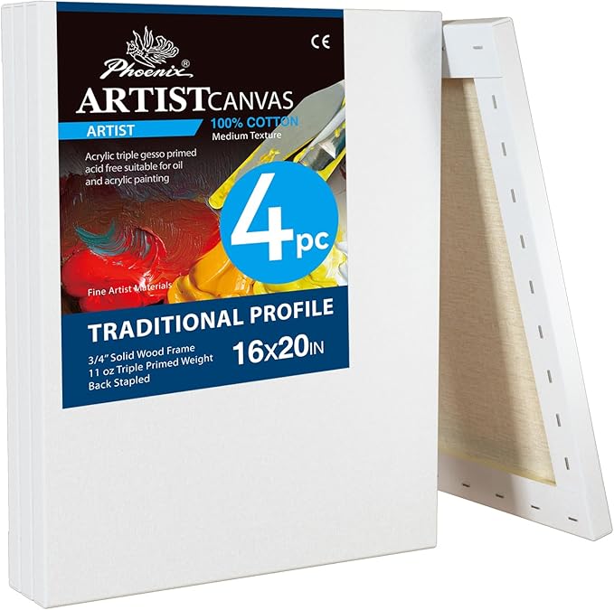 PHOENIX 16x20 Inch 4 Pack Artist Canvas by PHOENIX