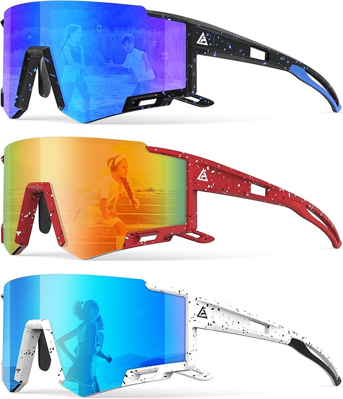 Kids Sunglasses Youth Baseball Sunglasses for Boys Girls Age 6-14 Sports UV400 Protection SunGlasses 3 Pack