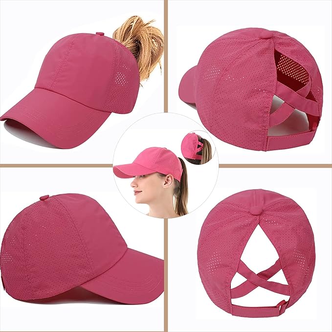 Womens Ponytail Hat Baseball Cap, Adjustable Criss Cross Baseball Cap High Bun Unisex Quick Drying Trucker Hats