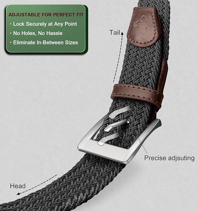 BULLIANT Belt for Men 2Pack,Mens Gift Stretch Braided Web Belt Elastic for Casual Golf Jeans,1 3/8"