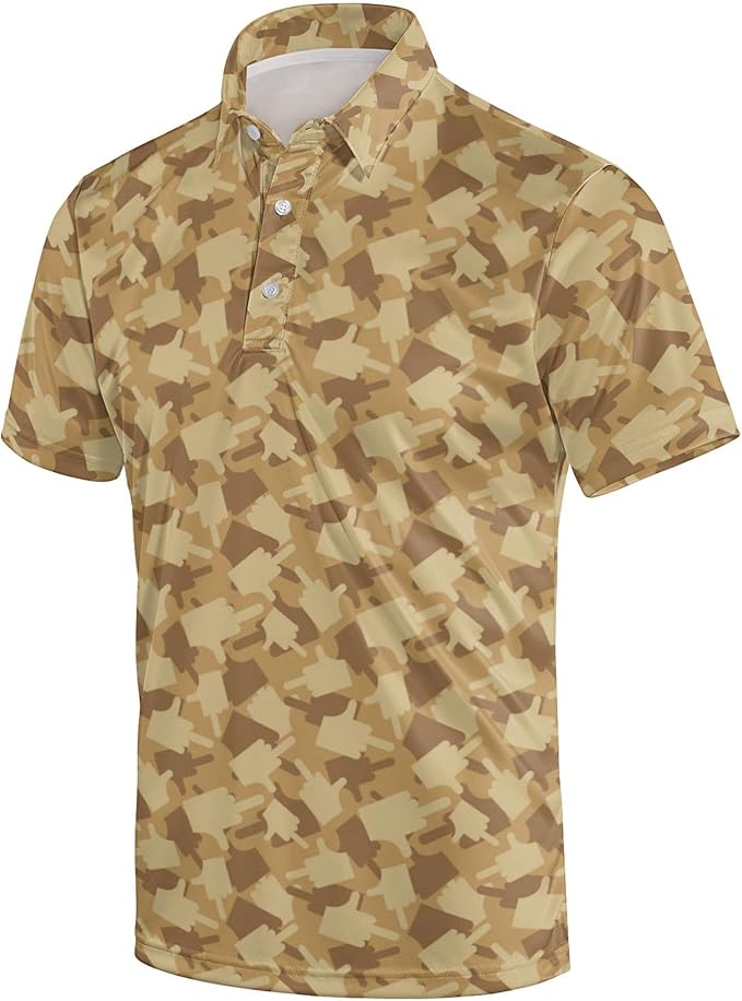 Golf Polo Shirts for Men Funny Print Short Sleeve Golf Shirts Performance Golf Polos