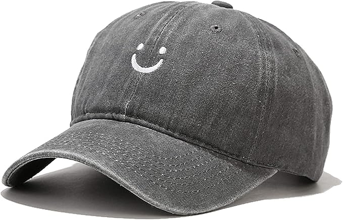 Smile Face Baseball Cap Vintage Distressed Low Profile Unstructured Cotton Dad Hat Adjustable for Women Men