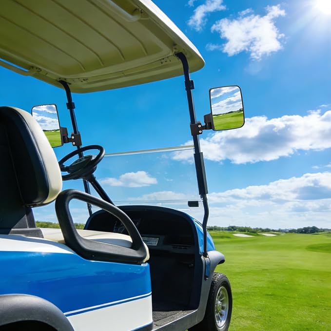 Golf Cart Folding Mirrors, No Drilling Side Rear View Mirrors for Yamaha, Club Car, EZGO, Multi-angle Adjustment (B- Clips-Golf)