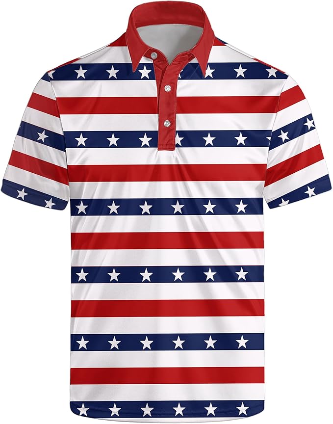Golf Polo Shirts for Men Funny Print Short Sleeve Golf Shirts Performance Golf Polos