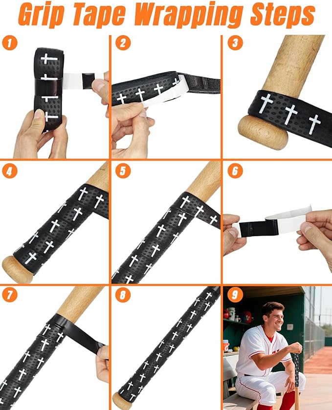 Piemow Baseball Bat Grip Tapes, Faith Cross Bat Grip Tape, 1.5mm Precut and Full Adhesive Baseball Wrist Tape, Scripture Designs Non-Slip Religious Baseball Grip Tapes for Sports