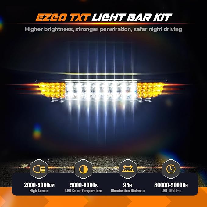 EZGO Deluxe Light Bar Kit, Golf Cart LED Light Kit for EZGO TXT 1996-2013 Gas&Electric Carts, with 12V Street Legal LED Headlight Taillights Turn Signals Hazard Light Switch Horn Brake Pad