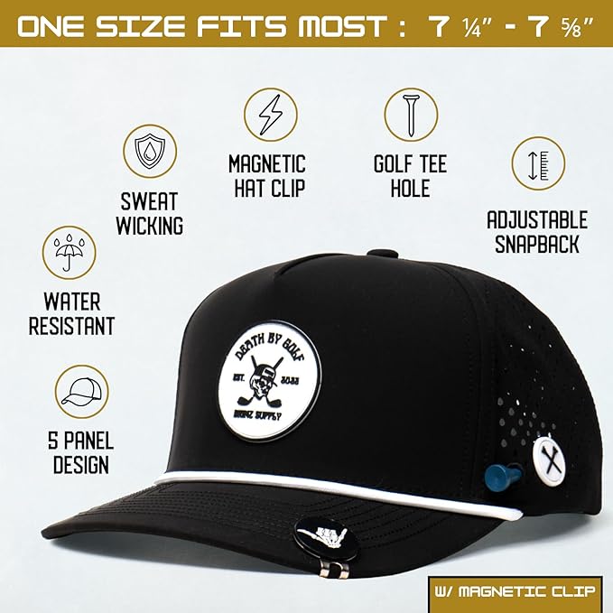BRIMZ Golf Performance Hat - Tee Holder & Magnetic Ball Marker - Breathable, Sweat & Water Resistant Golfing Snapback Hat
