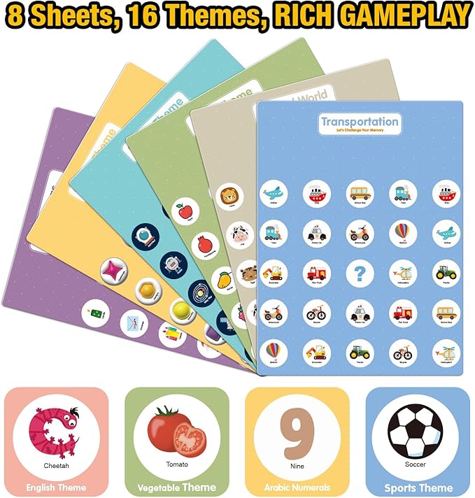 Matching Memory Game for Kids Ages 3 4 5 6 7 8 9, 8 Double-Sided Cards Board - Image 3